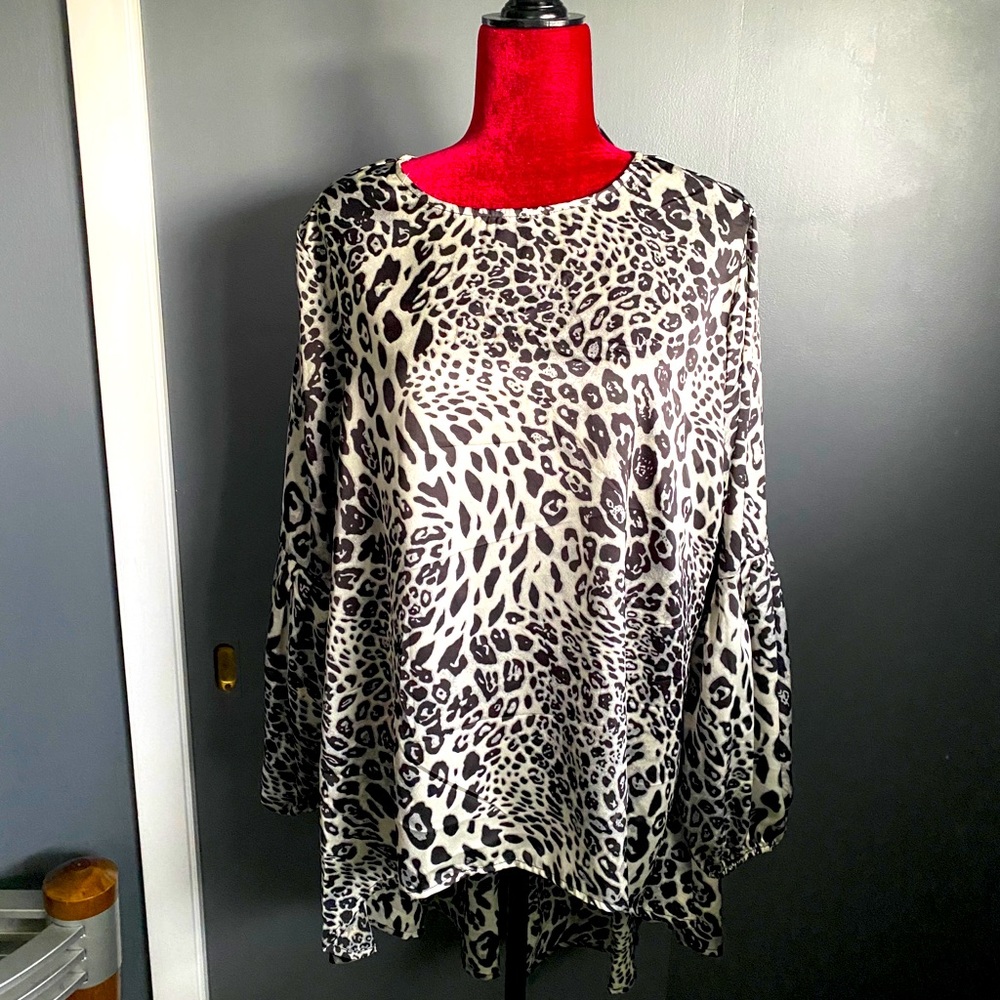 Snow Leopard Hi Low Tunic Blouse